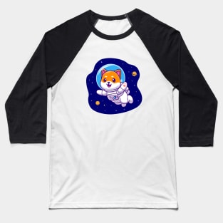 Cute Shiba Inu Astronaut Floating In Space Cartoon Baseball T-Shirt